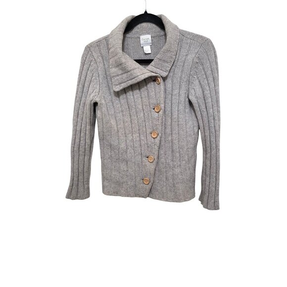 Garnet Hill Women's Gray Fisherman Cabled Button-Up Cardigan Sweater Size S 70% - Picture 1 of 7